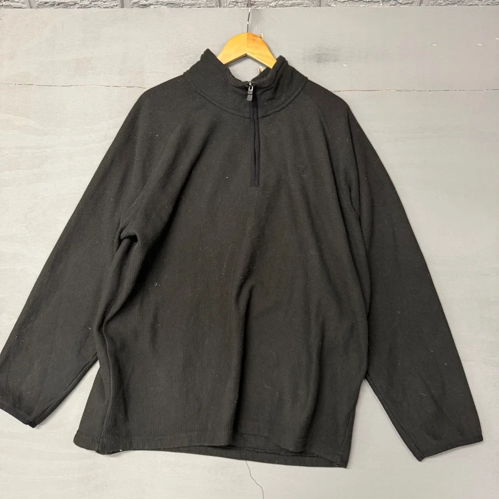 The North Face Mens Black Grid Fleece‎ Quarter Zip Pullover XXL Mock Neck Logo